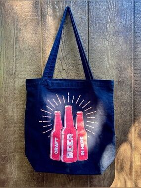 Black Craft Beer Tote Bag with Pocket